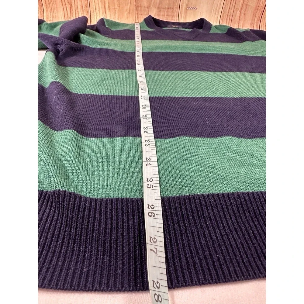 Brooks Brothers 346 Men Sweater LARGE Merino Wool Blue Green Stripe Crew Neck